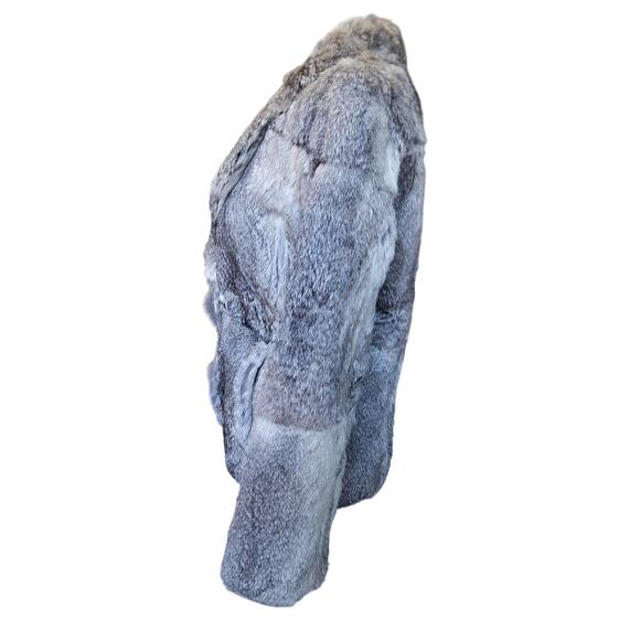 Vtg Luxury Rabbit Fur coat Gray Tan double lapel btn close old money glam chic - Picture 4 of 11